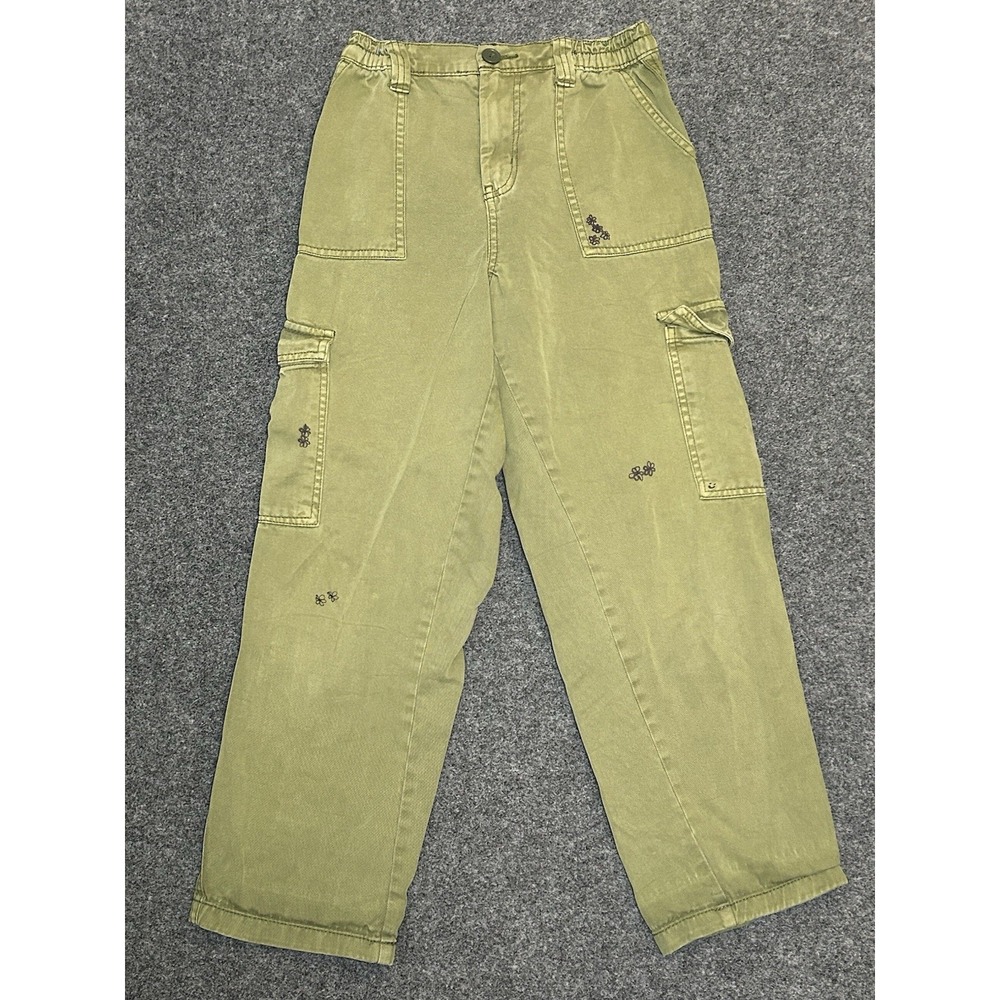 Aeropostale Women's Cargo Pants W/flower Detail - Green - Size SMALL (Y2K)